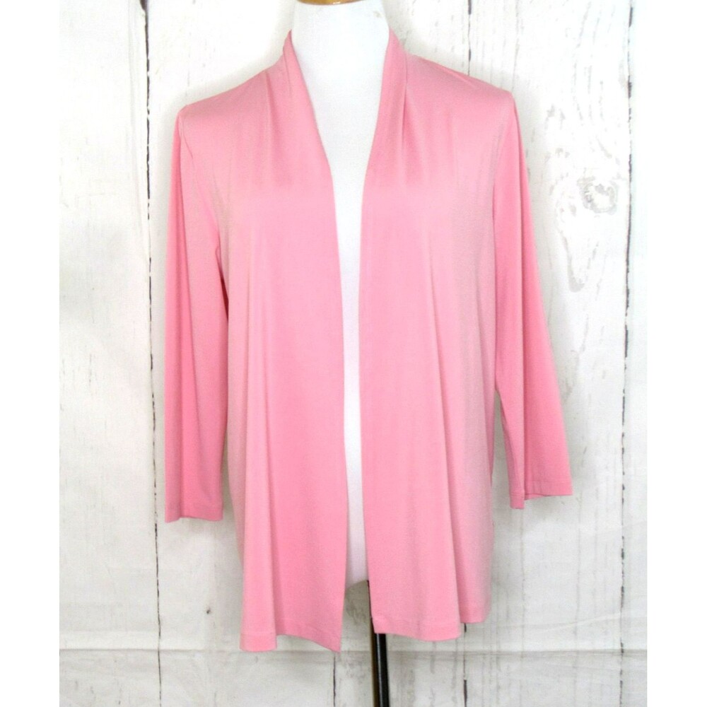 Bob Mackie Wearable Art Pink Open Front Cardigan Size M 3/4 Sleeve Lightweight